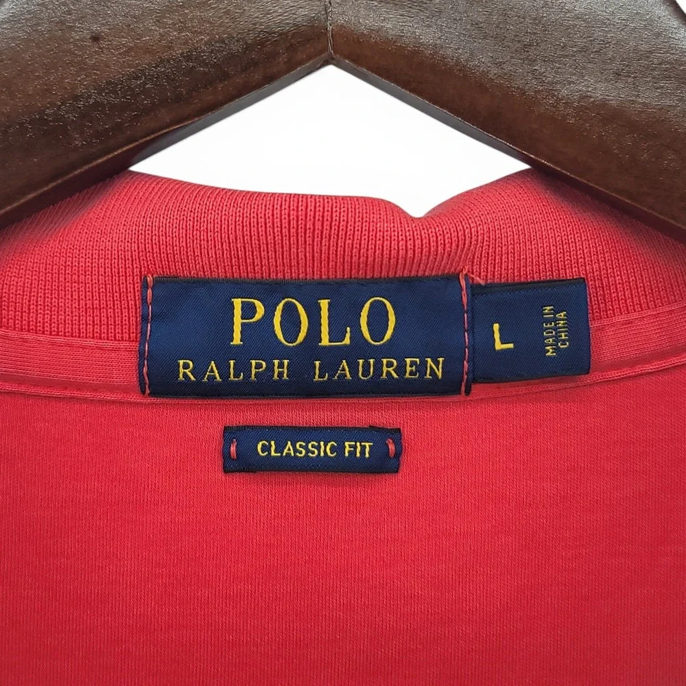 Polo Ralph Lauren Mens L Polo Shirt Cotton Classic Fit Red Short Sleeve‎